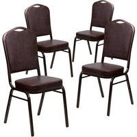Flash Furniture HERCULES Series Crown Back Stacking Banquet Chairs with Brown Vinyl & Copper Vein Frame - 4 Pack-Set of 4 Multipurpose Banquet Chairs