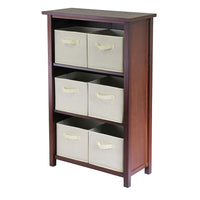 Winsome – Étagère de rangement M Verona à 3 sections avec 6 paniers pliables beiges en tissu, noyer antique-Cette tablette de rangement comprend 6 paniers pliables beiges en tissu