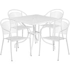 Table de jardin carrée de 35,5 po en acier blanc et 4 chaises au dossier rond, intérieur/extérieur [CO-35SQ-03CHR4-WH-GG]-Revêtement thermolaqué blanc