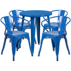 Ensemble avec table ronde en métal bleu et 4 sièges à bras ajourés, intérieur/extérieur, 24 po (CH-51080TH-4-18ARM-BL-GG)-Ensembles pour l’intérieur et l’extérieur
