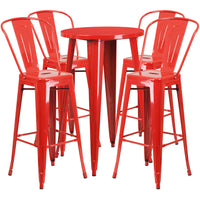 Ensemble de table bar ronde en métal rouge avec 4 tabourets à café, intérieur/extérieur, 24 po [CH-51080BH-4-30CAFE-RED-GG]-Table de bar à café en métal