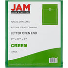 JAM Paper Enveloppes en plastique, ouv. au sommet, ferm. à bouton et ficelle, 9 1/4 x 11 1/4 po, vertes, paq./12-Faites de plastique épais et durable