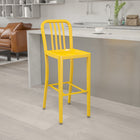 Tabouret de bar en métal avec dossier à lattes verticales, intérieur/extérieur, hauteur de 30 po, jaune (CH-61200-30-YL-GG)-7